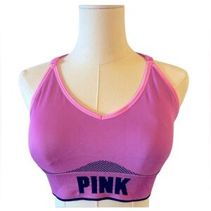 PINK SPORT Victoria’s Secret Sports Bra Pink and Black Med Halter Style